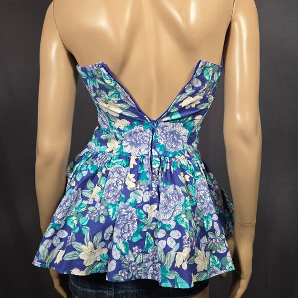 Vintage 80s Laura Ashley Blue Floral Peplum Top Size XS Upcycled Fairy Romantic - Picture 8 of 12